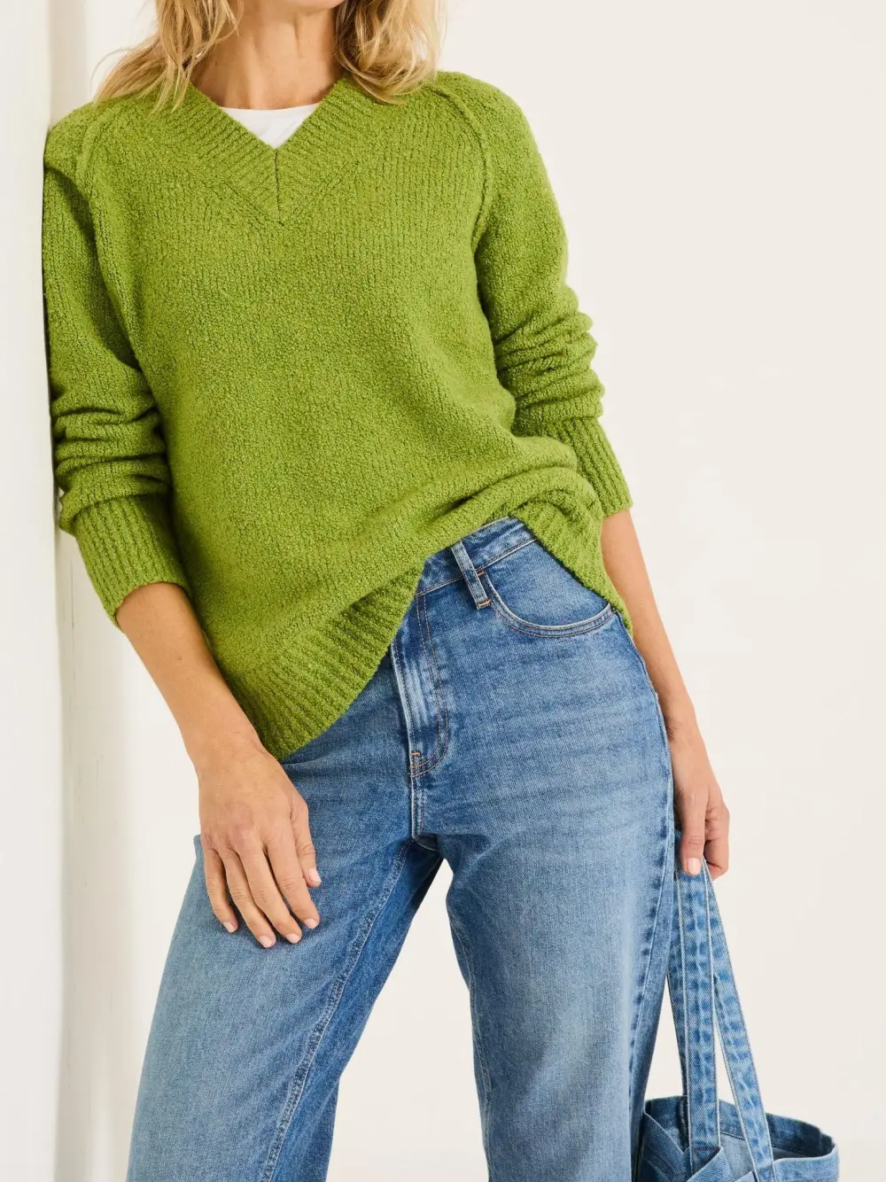 Green Bonnie Boucle V-Neck Jumper