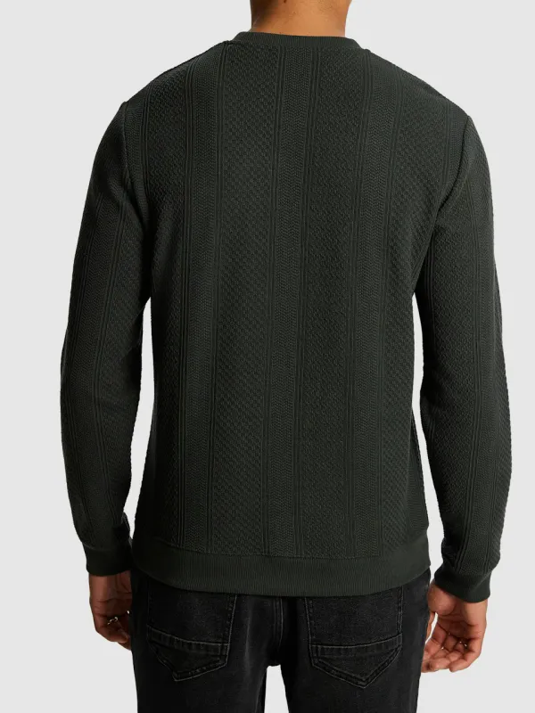 Dark Teal Crew Neck Textured Sweatshirt