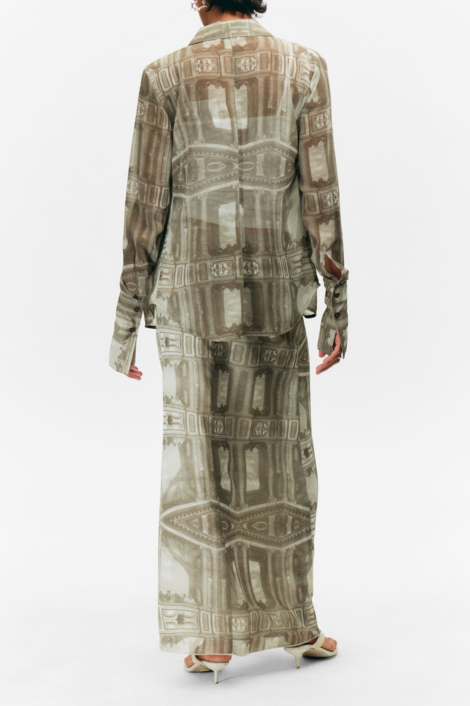 Sheer Printed Long Sleeve Shirt