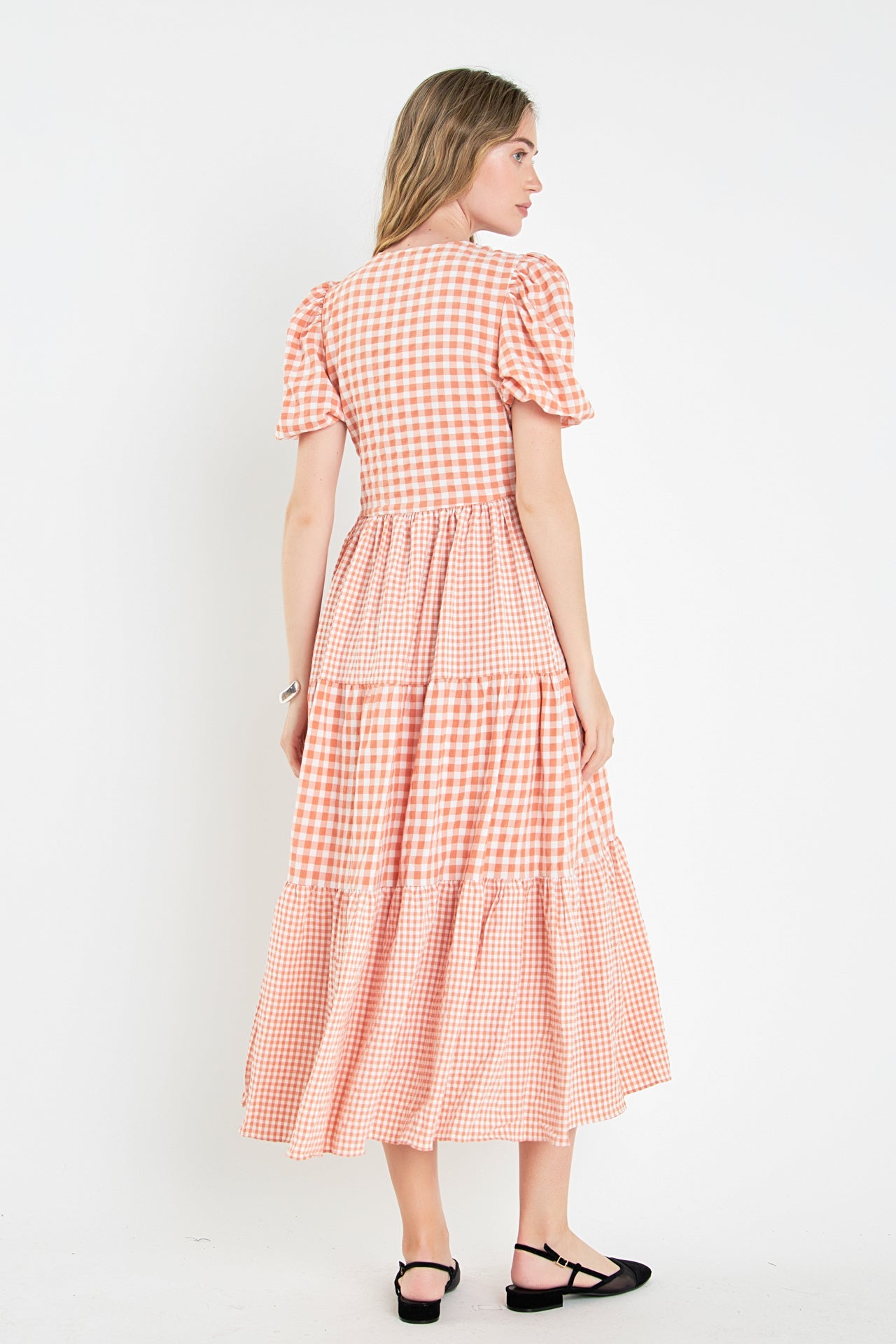 Gingham Check Combination Midi Dress