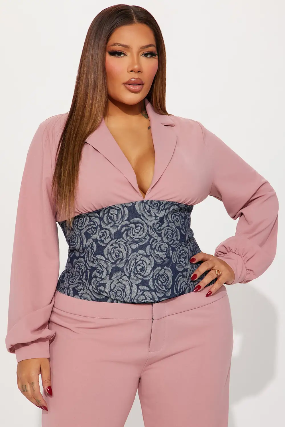Fiona Blazer Pant Set - Mauve