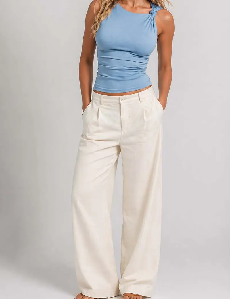 Twist Knot Shoulder Ruched Sleeveless Tank Top