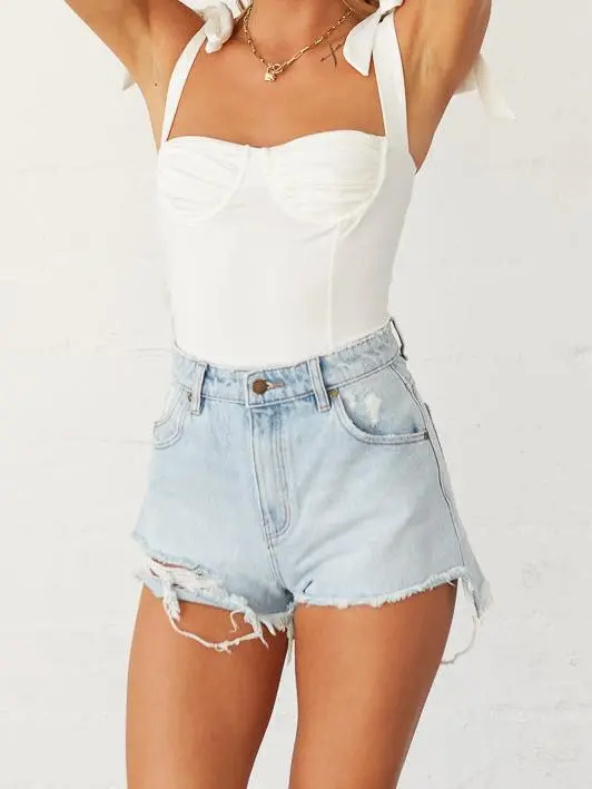 High Waist Bleach Shorts