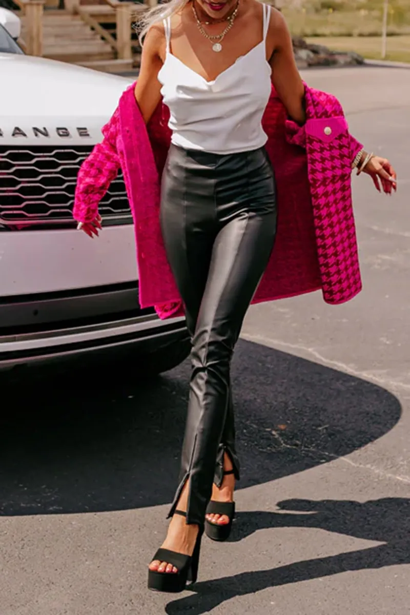 Simple High-End Women's Slim Leather Pants