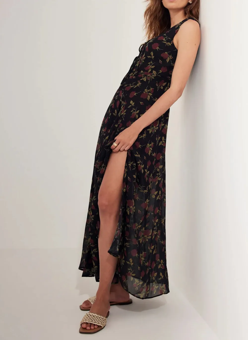 Casual Style Rose Print Midi Dress