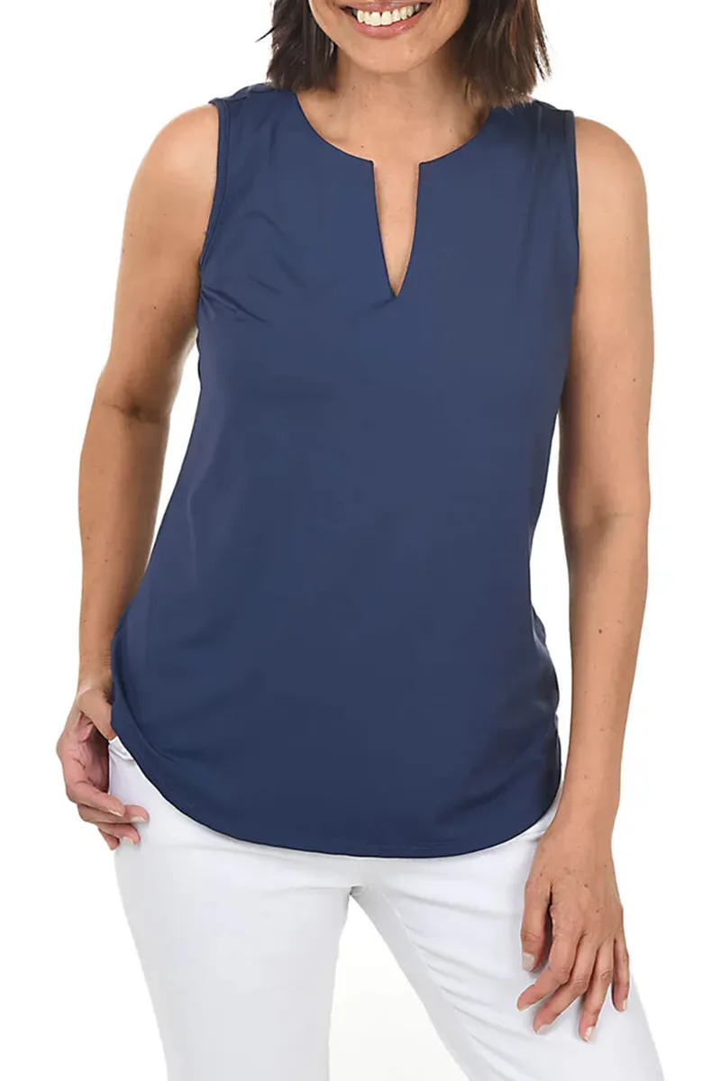 Solid Split Neck Sleeveless Top