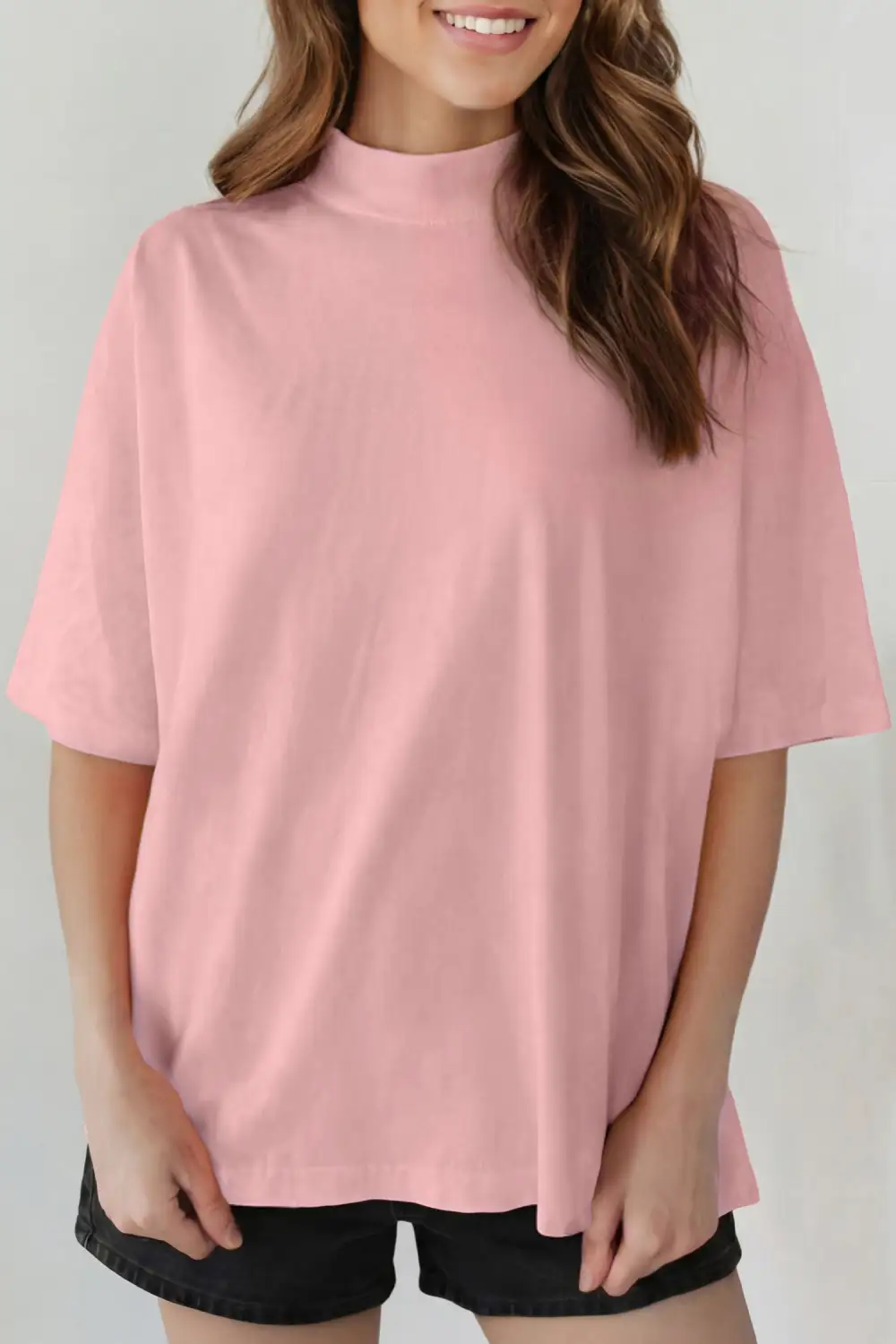 Relaxed Solid Color High Neck Tee