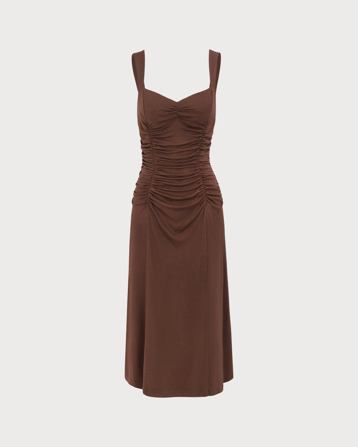 Women's Coffee Ruched Knitted Slip Midi Dress