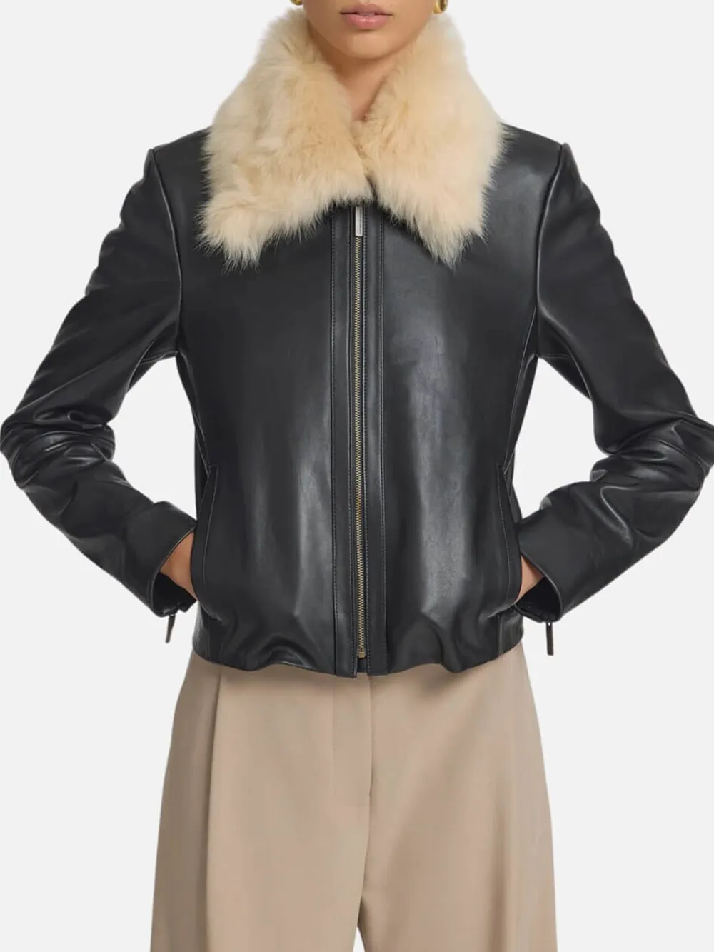 Faux Fur Collar Zip Up Jacket