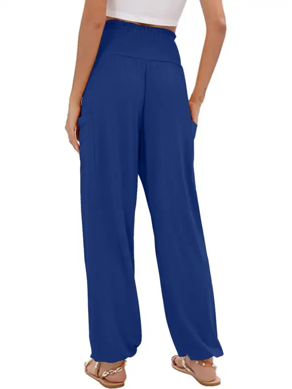 Full Size Smocked Waist Harem Pants with Pockets