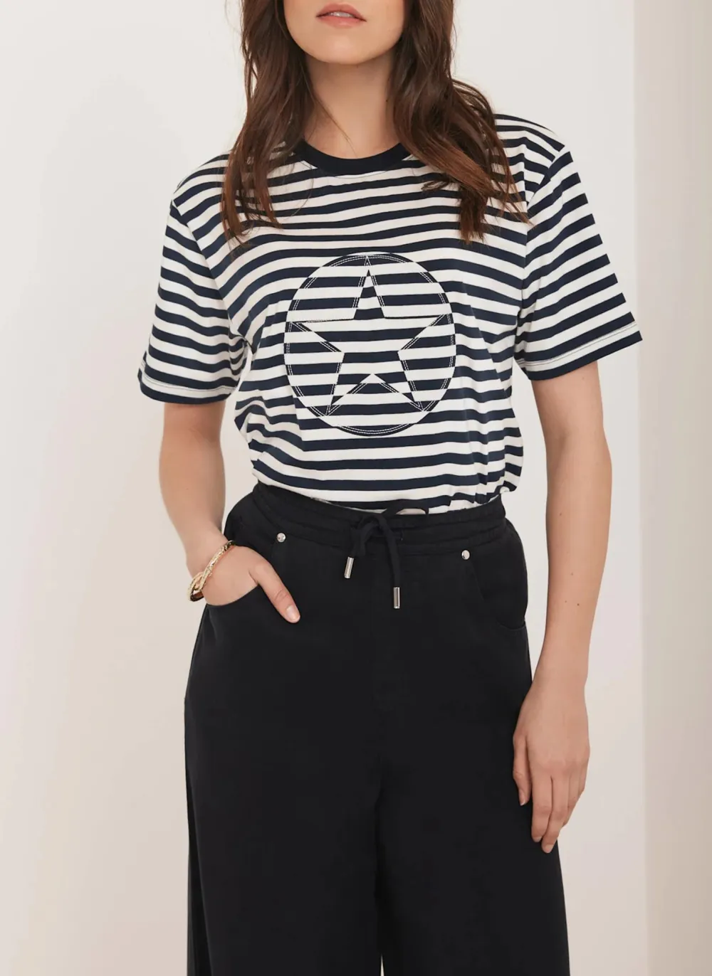 Casual Style Striped Star T-Shirt