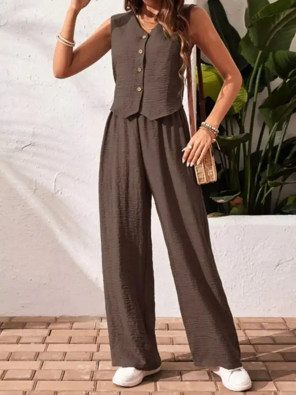 Button Front Wide Leg Jumpsuit