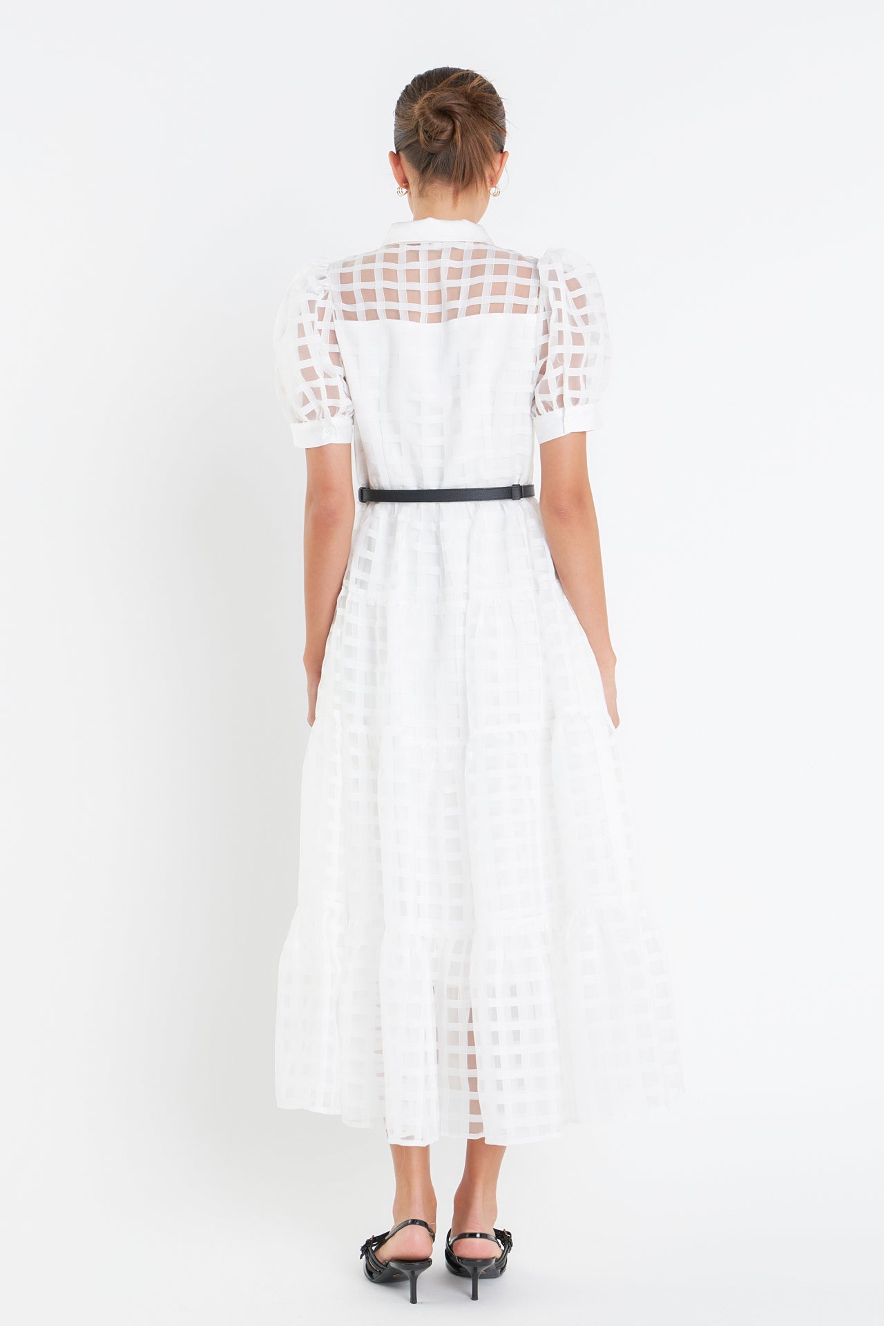 Gridded Organza Tiered Maxi Dress