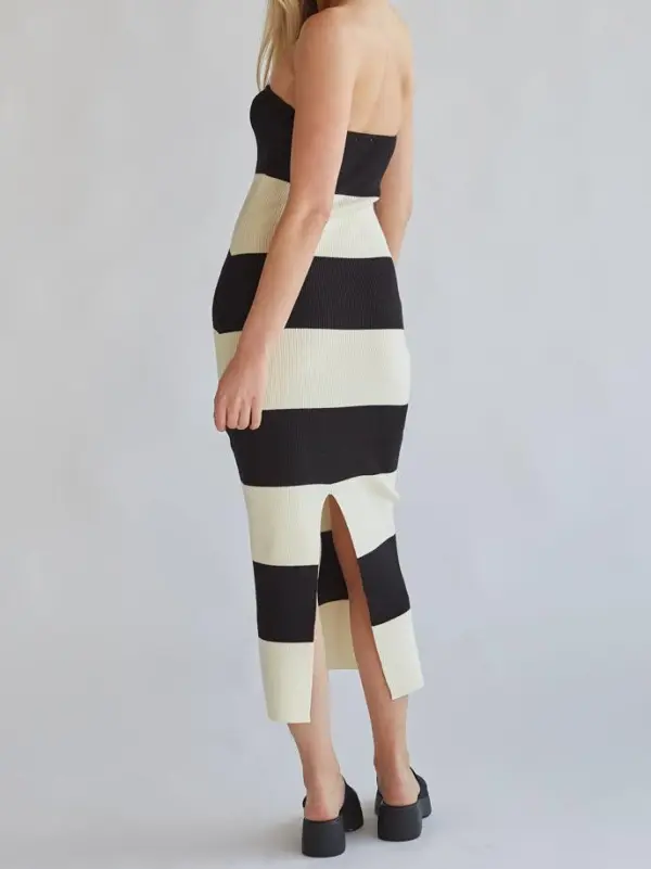 Striped Knit Midi Tube Dress