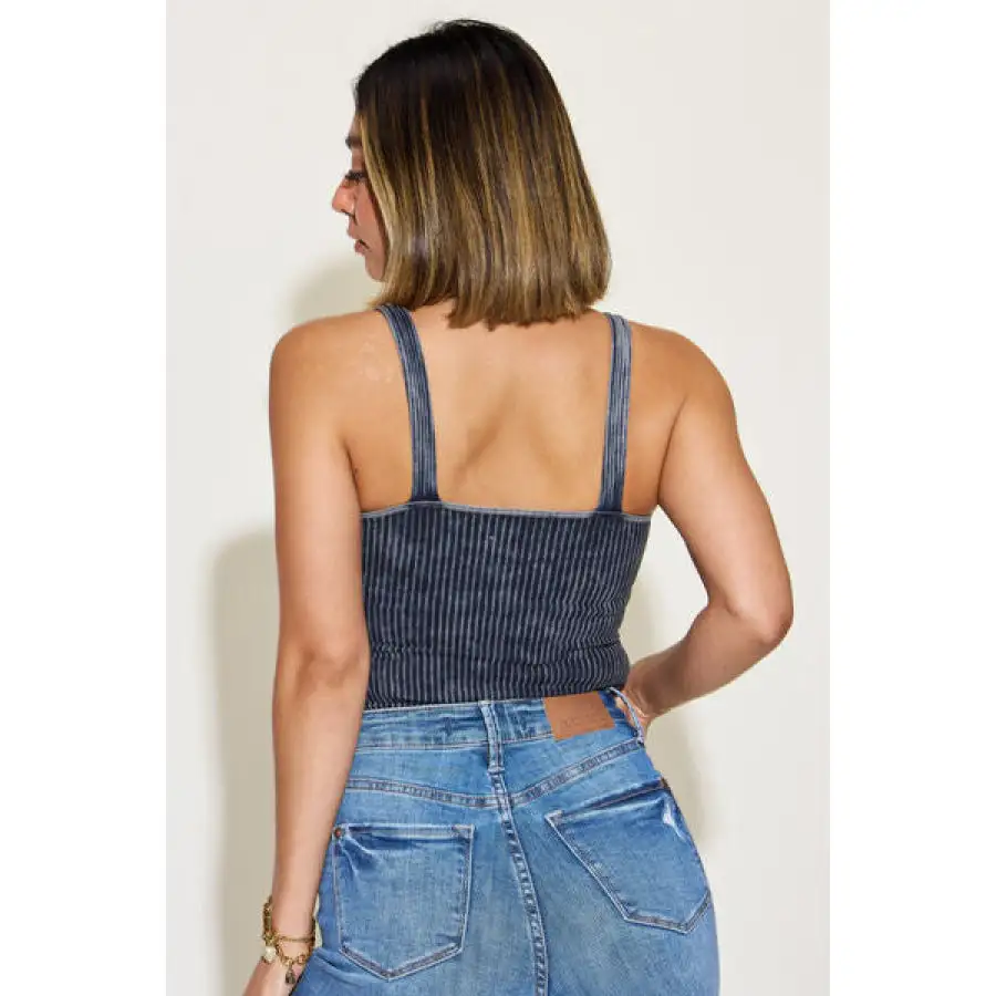 Ribbed Washed Square Neck Tank