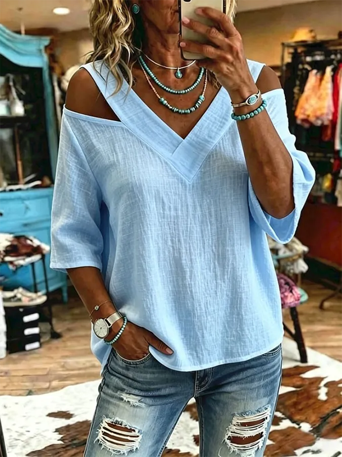 Women's Vintage Off-shoulder Patchwork Casual Shirt