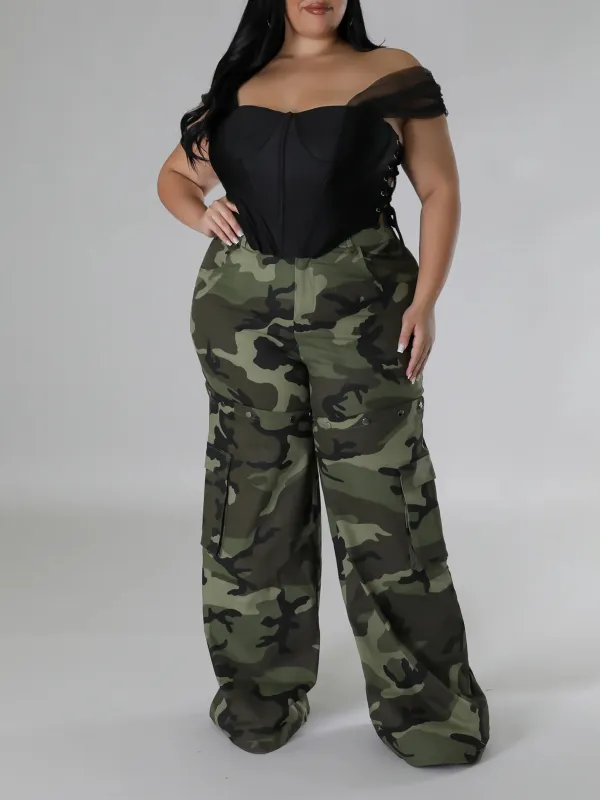 Plus-Size Fashion Women'S Detachable Camouflage Pants