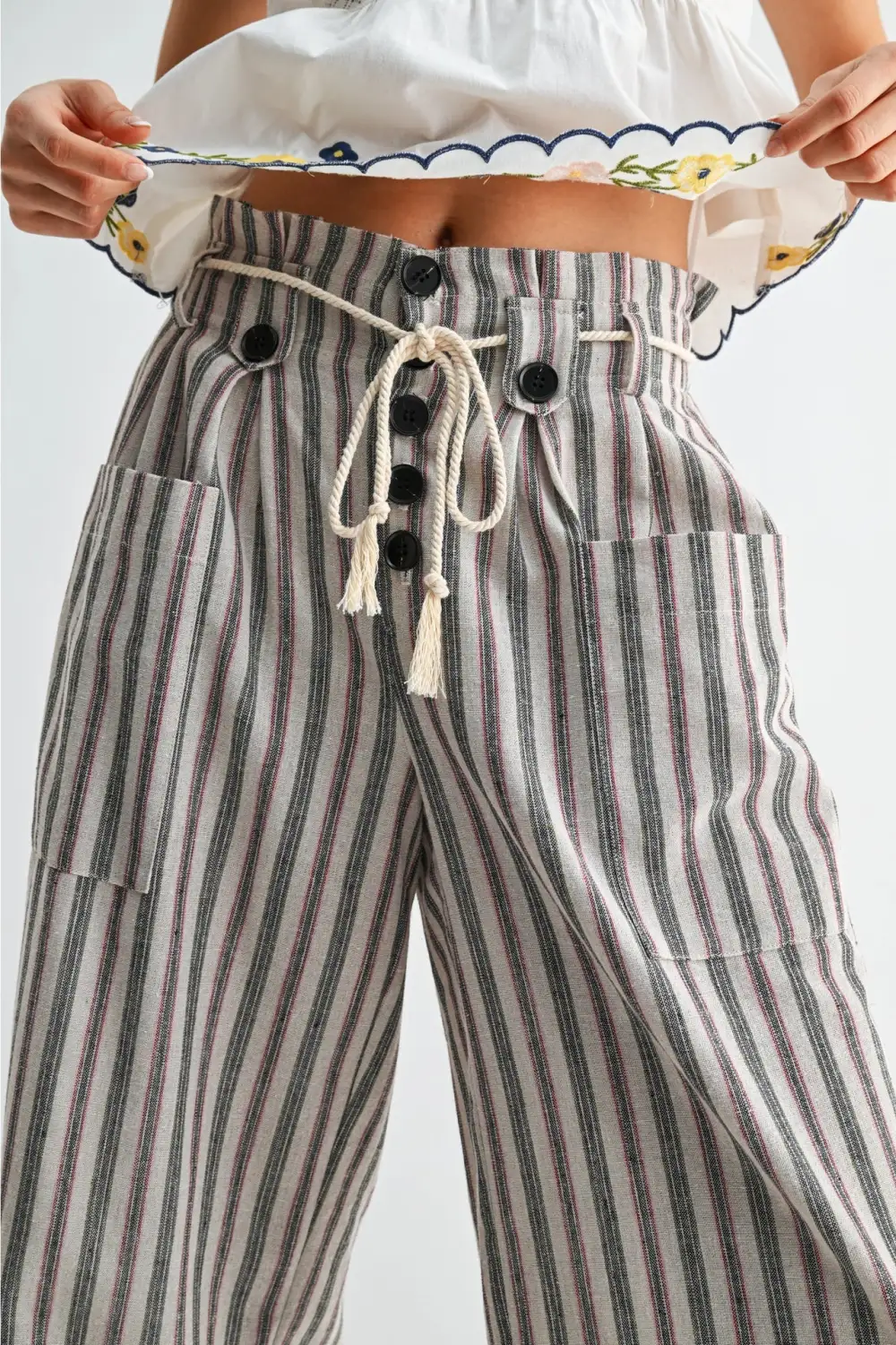 Striped Drawstring Linen Pants