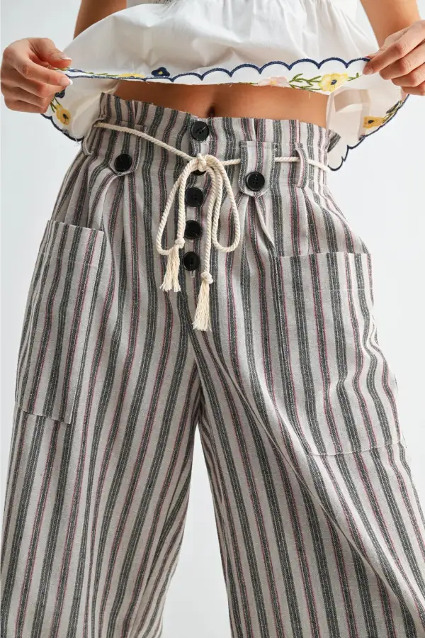 Striped Drawstring Linen Pants