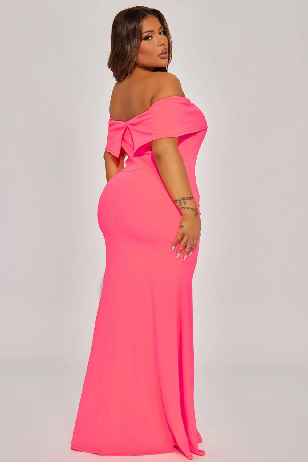 Nicole Off Shoulder Maxi Dress - Neon Coral