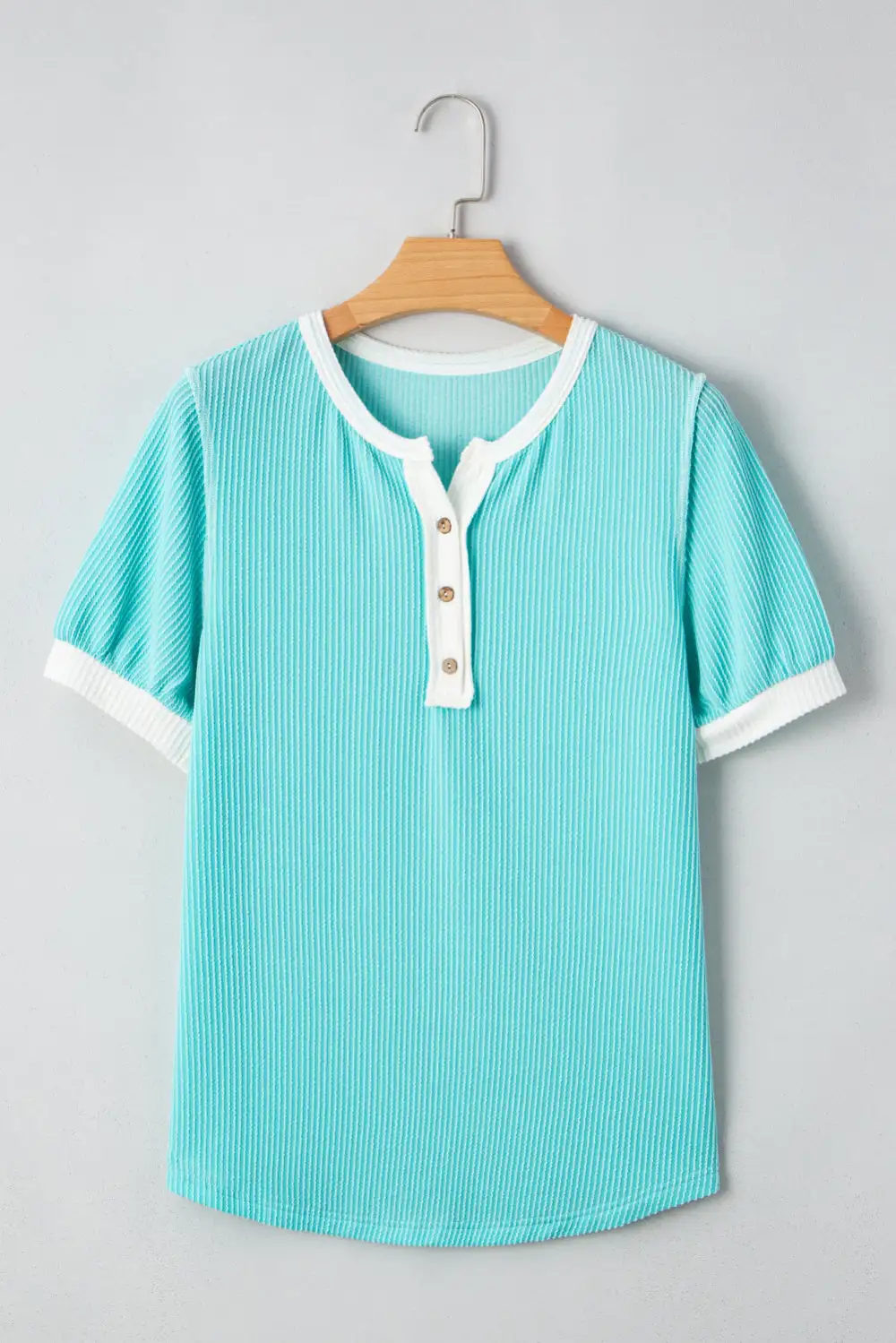 Turquoise Corded Colorblock Buttons Tee