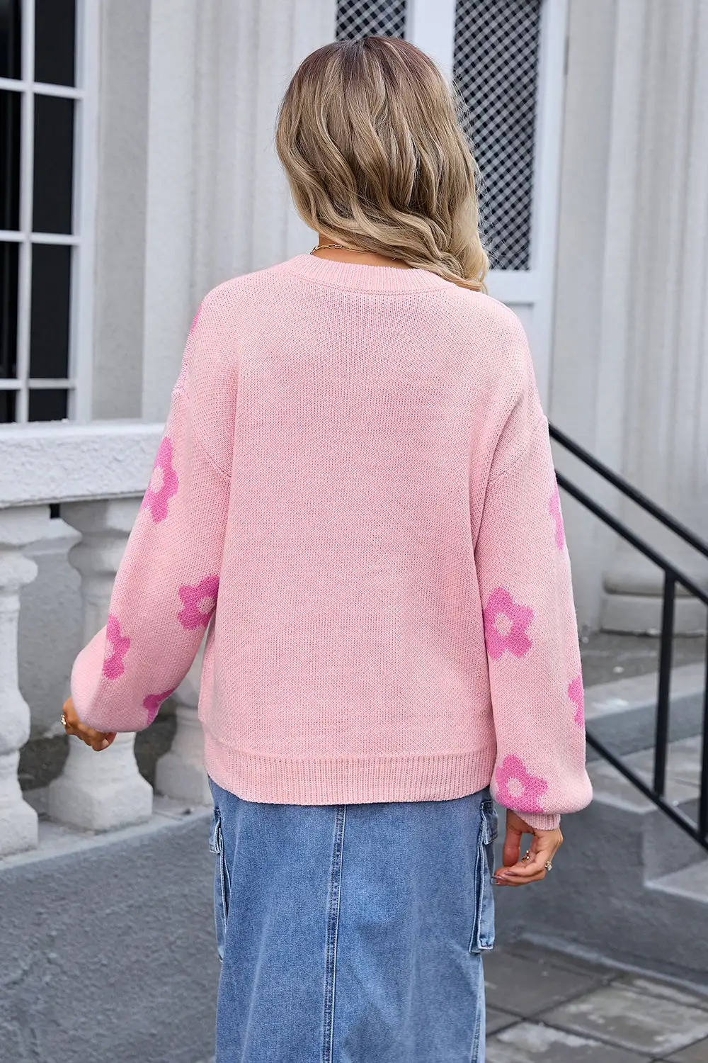 Flower Long Sleeve Round Neck Printed Sweater