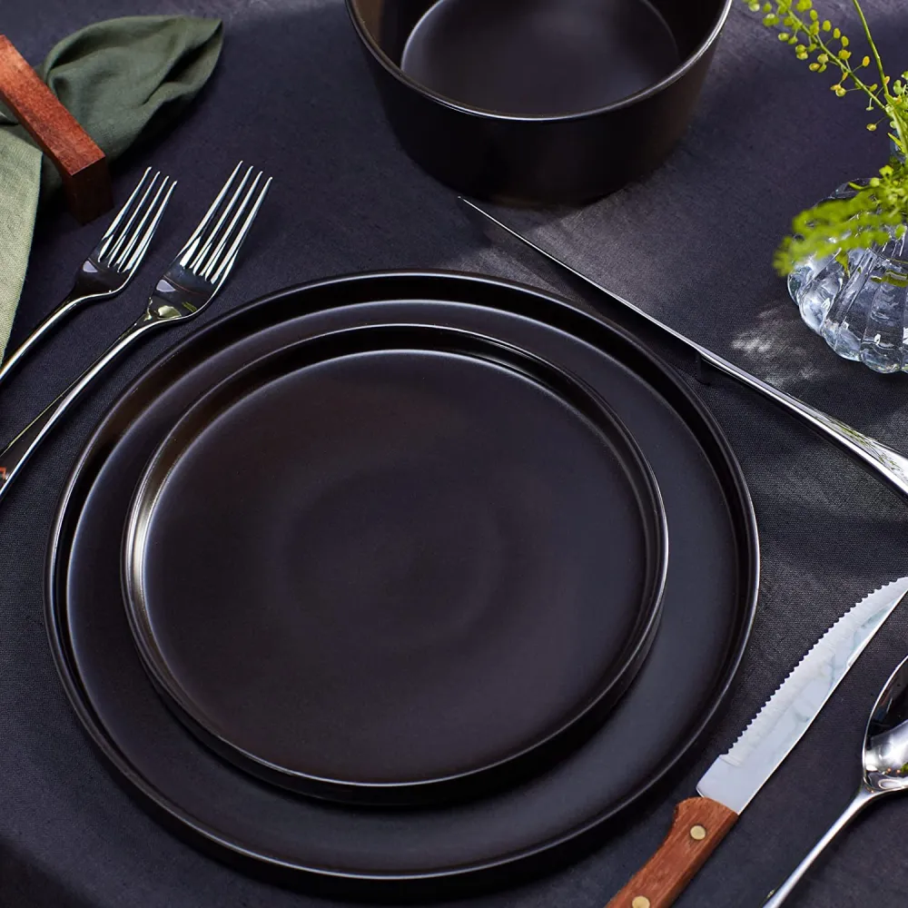 Stone Lain Coupe Dinnerware Set, Service For 8, Black Matte