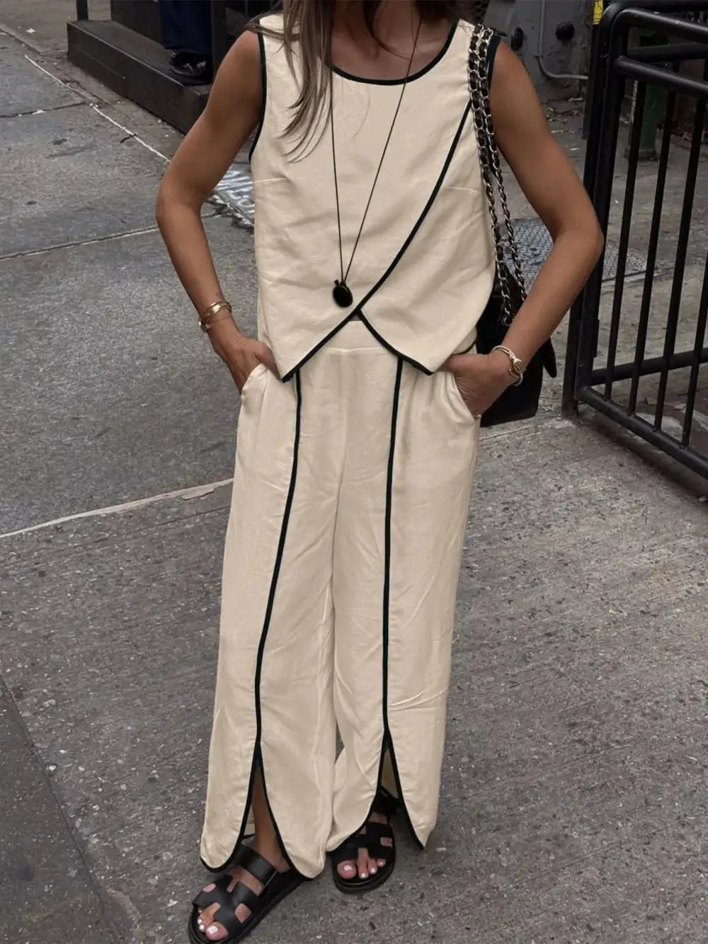 Wide Leg Contrast Jumpsuit