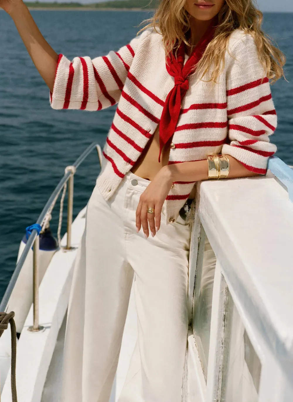 Casual Style Red Wool Blend Stripe Knit Cardigan