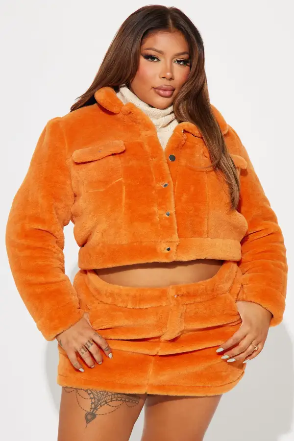Golden Hour Faux Fur Skirt Set - Orange