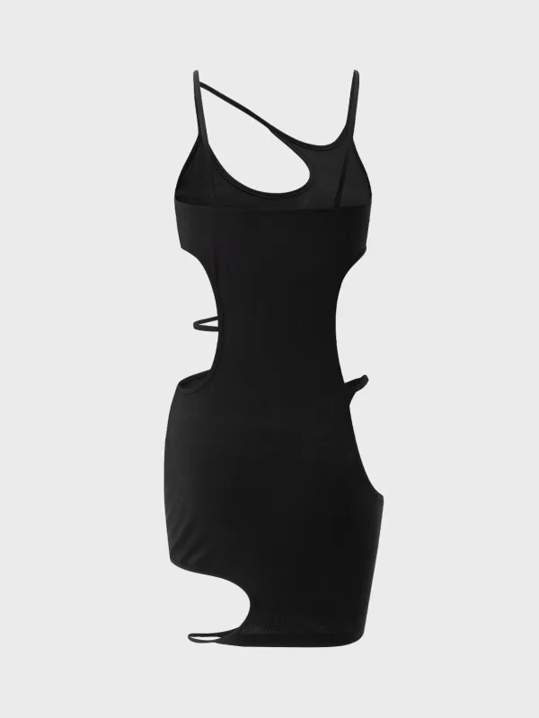 Y2K Black Asymmetrical Design Cut Out Dress Mini Dress