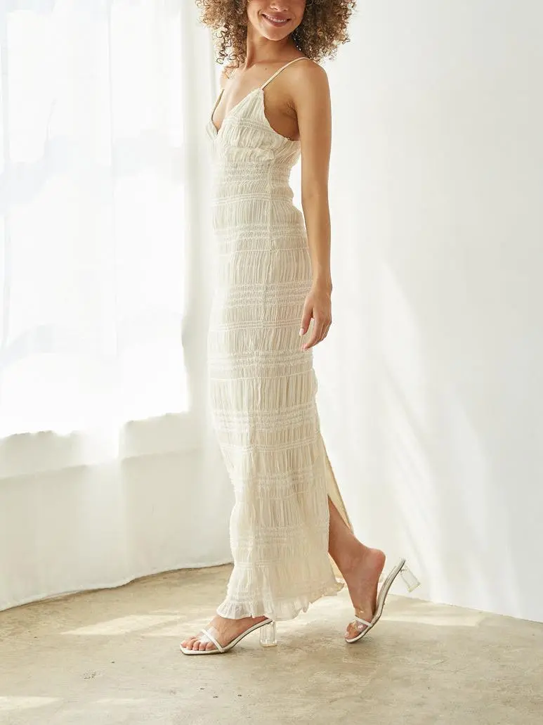 Smocked Ruffle Sequin Maxi Dress