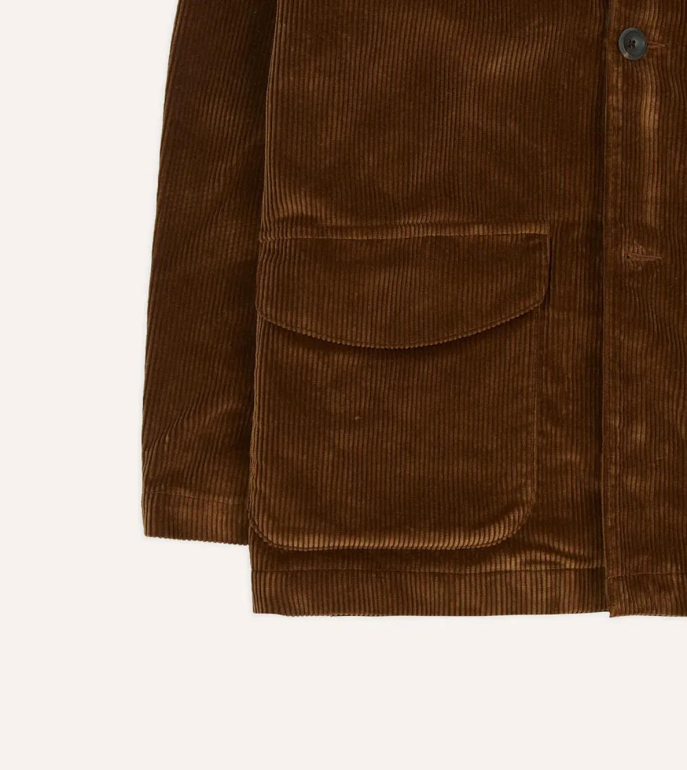 Casual Style Tan Corduroy Three-Pocket Field Jacket