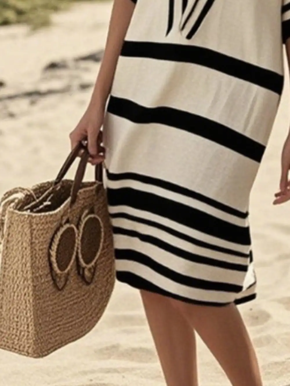 Striped Short Sleeve Midi Dress