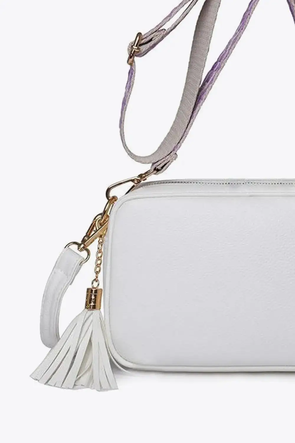 Tassel Accent Faux Leather Crossbody Bag