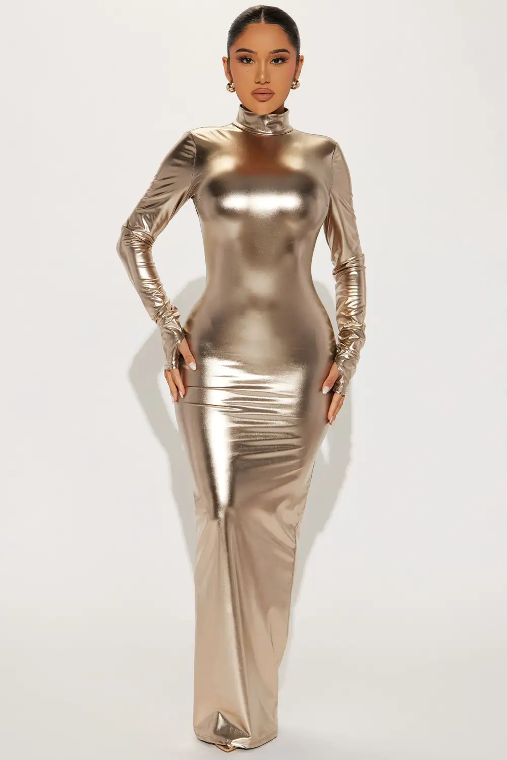 Honey Backless Metallic Maxi Dress - Gold
