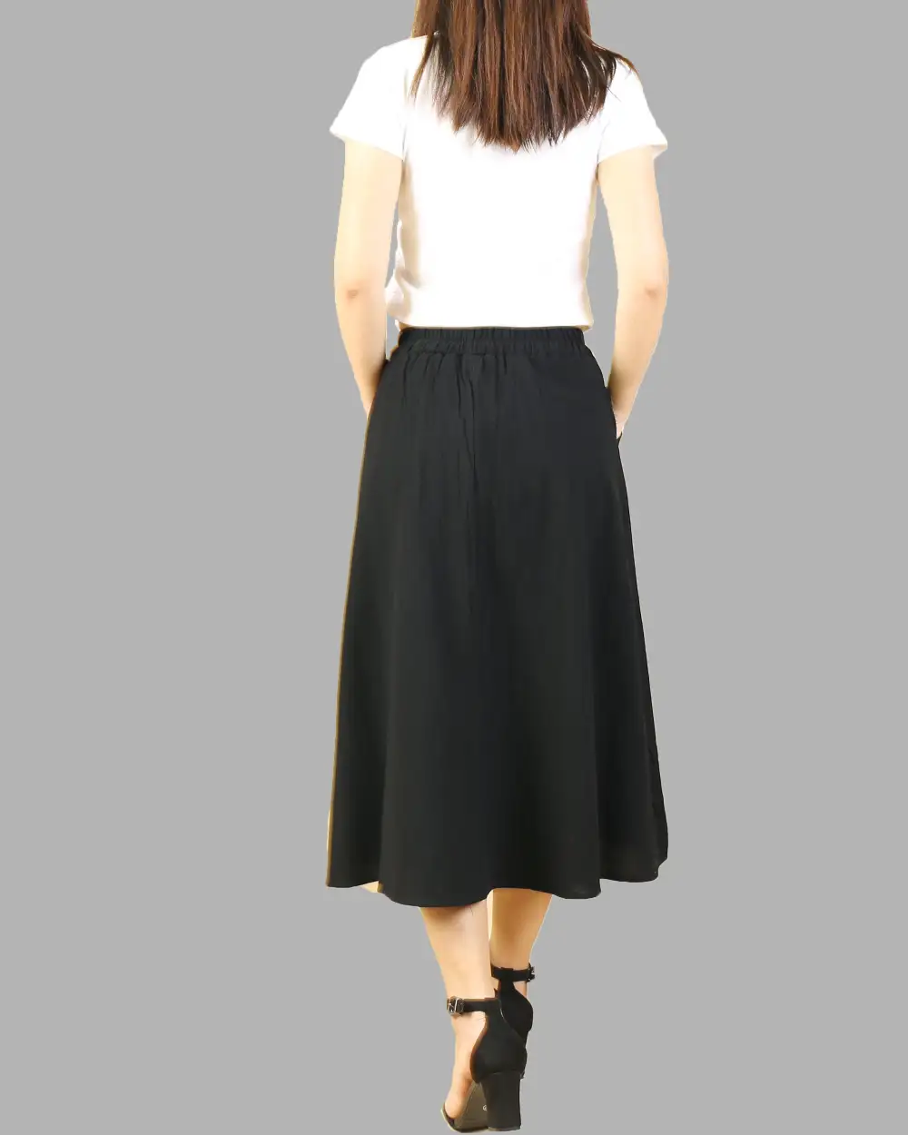 Relaxed Boho Linen Flared Midi Skirt