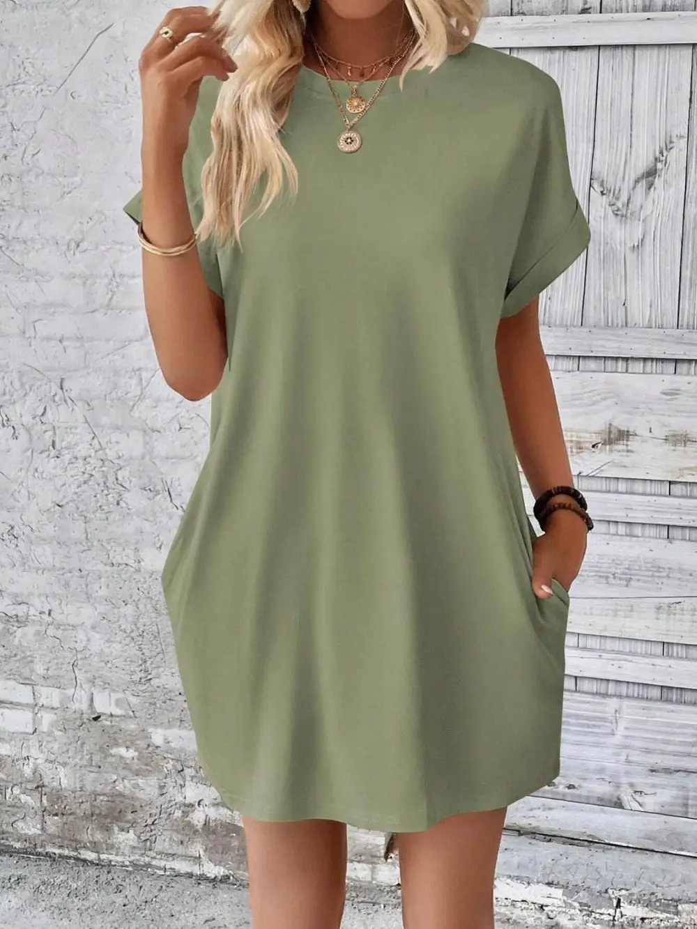 Relaxed Round Neck Short Sleeve Mini Dress