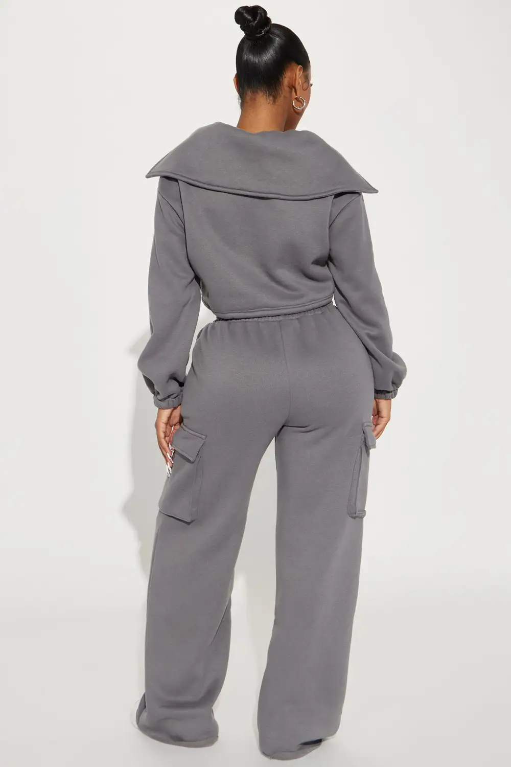 Missing Out Fleece Pant Set - Charcoal