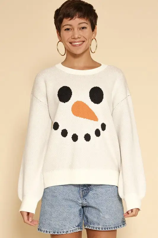 Snowman face knit holiday sweater