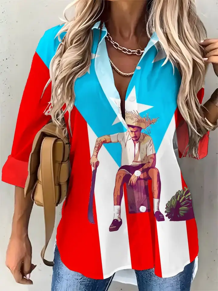 Women's Puerto Rican Print Casual Shirt