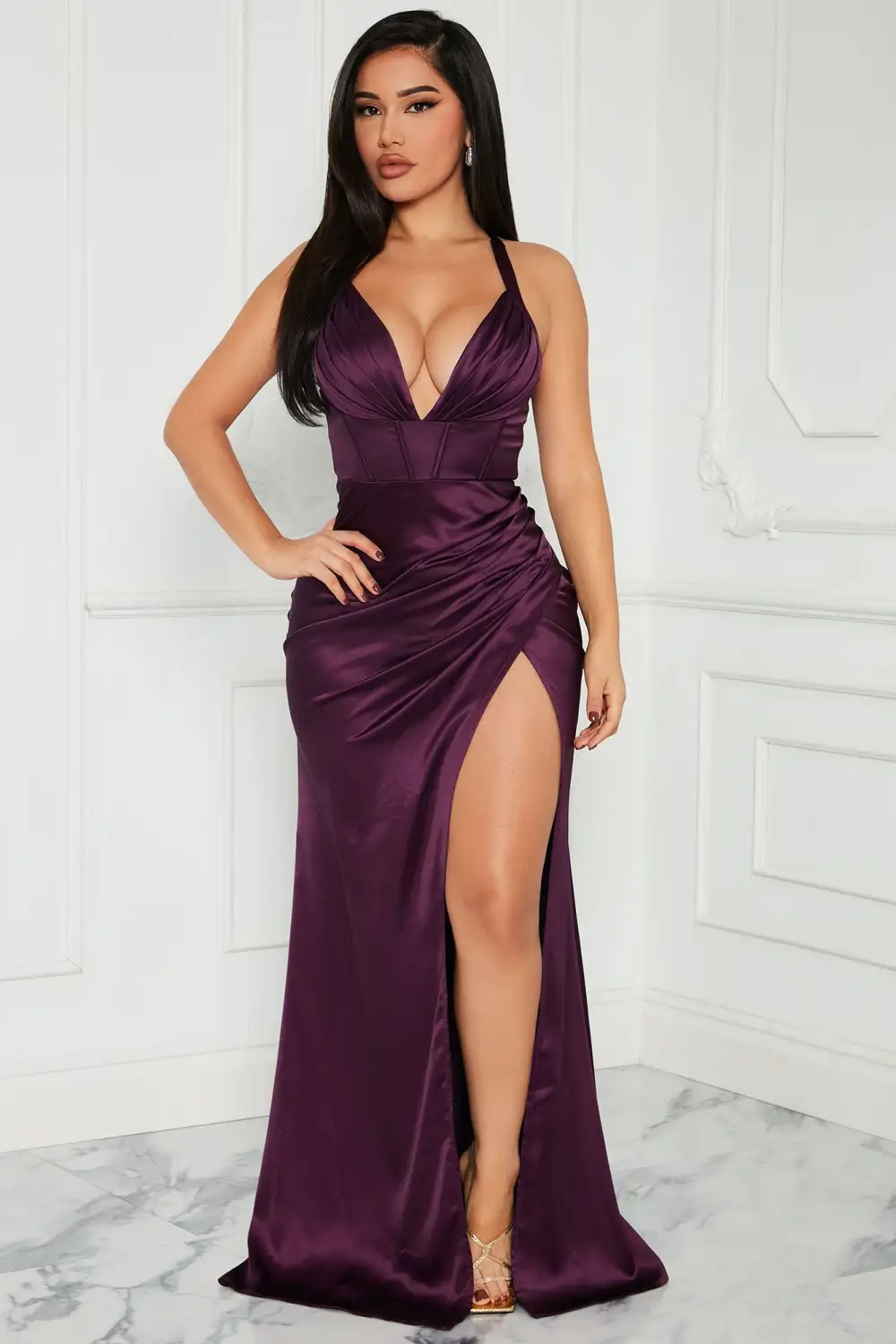 Meet On Dancefloor Satin Maxi Dress - Purple