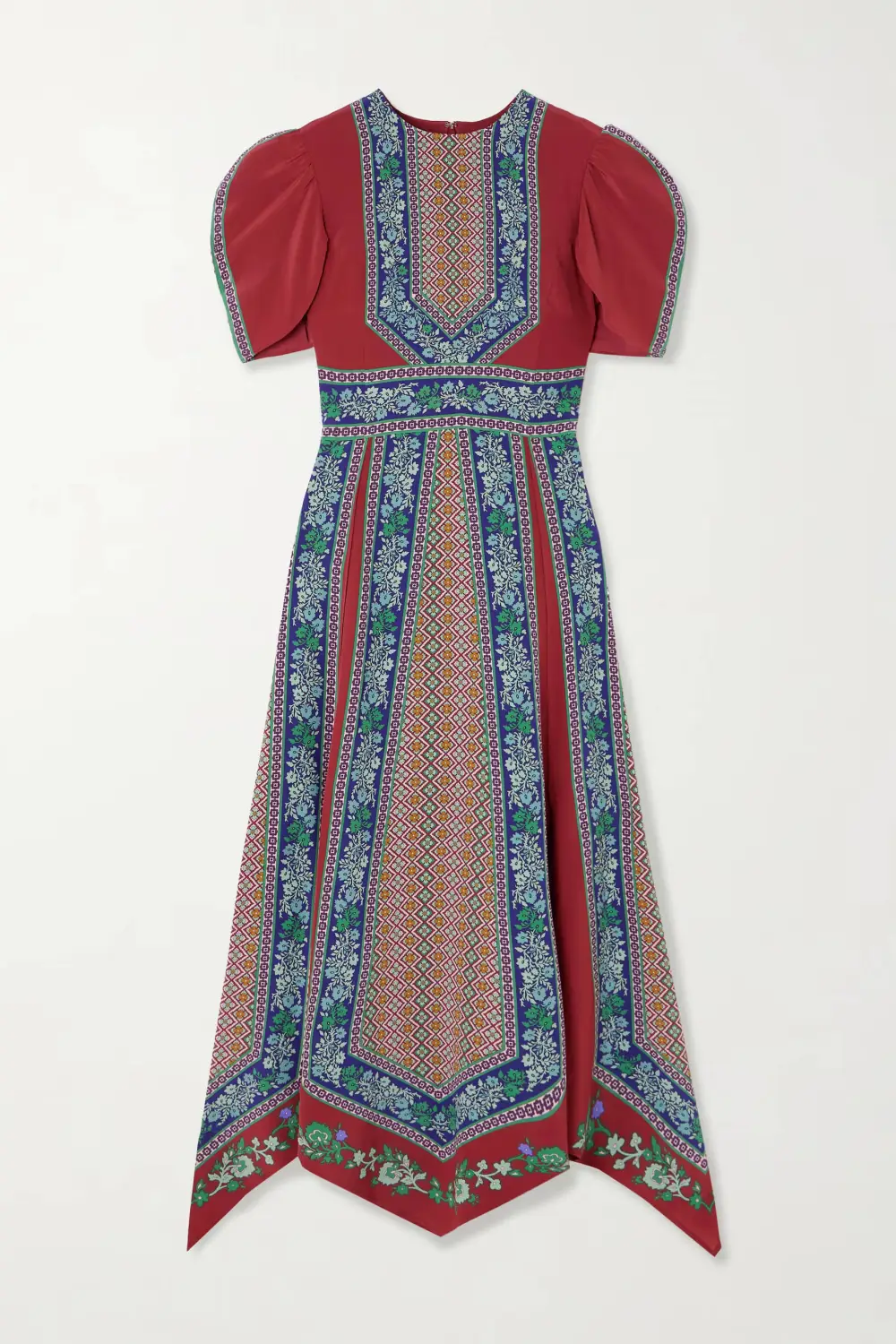 Retro Print Asymmetrical Hem Midi Dress