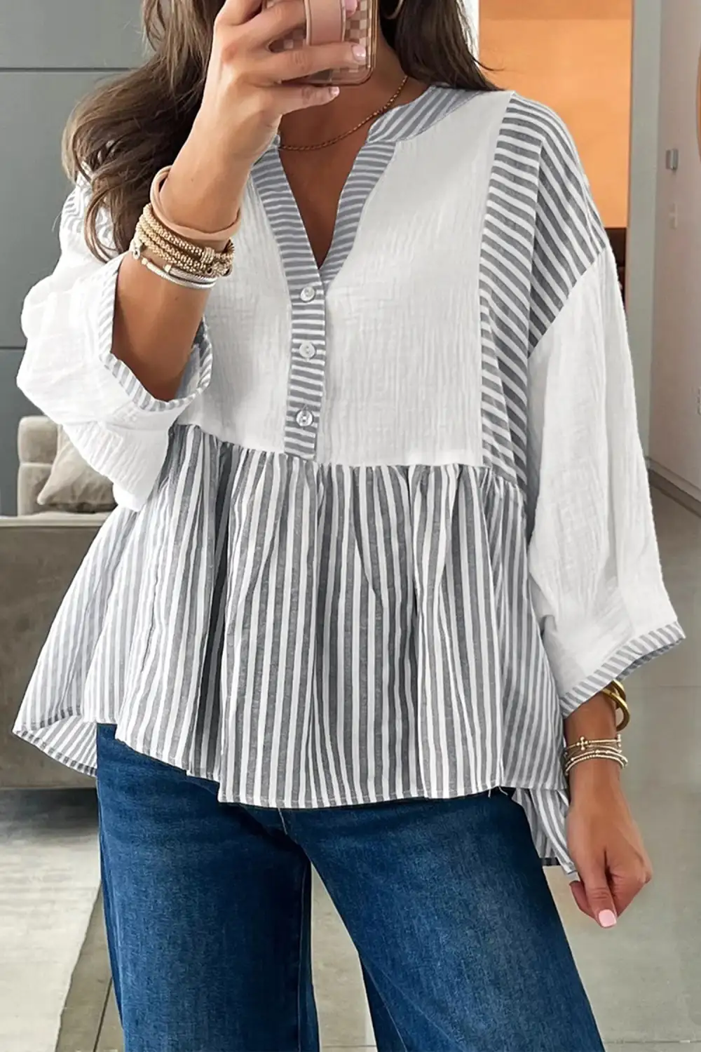 Button Front Half Button Button Front Blouse