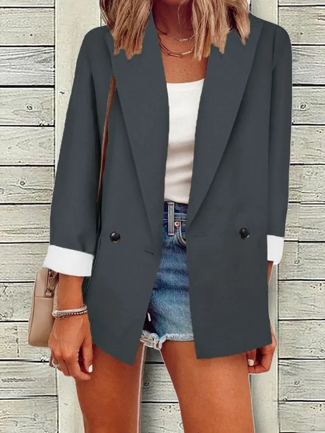 Plain Casual Shawl Collar Buttoned Blazer