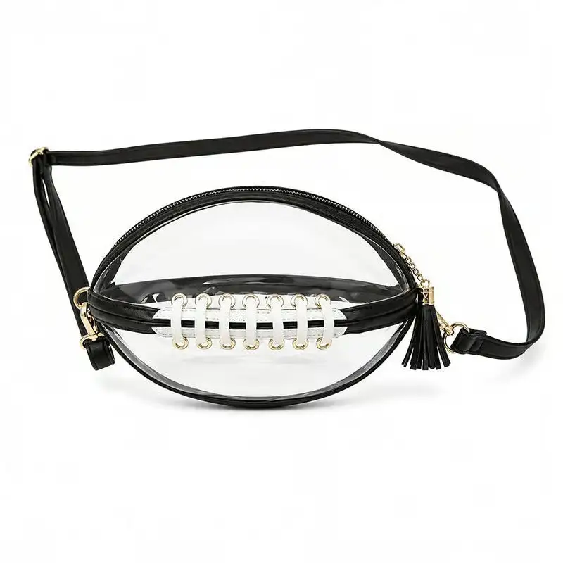 Clear Football Shaped Crossbody Bag Transparent PVC Stadium Approved Game Day Bag with Adjustable Strap Summer