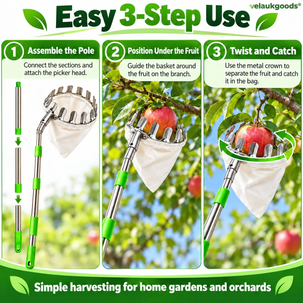 Fruit Picker Head Basket – Durable Design, Easy Attach & Perfect for Reaching High Branches Without a Ladder 🌳