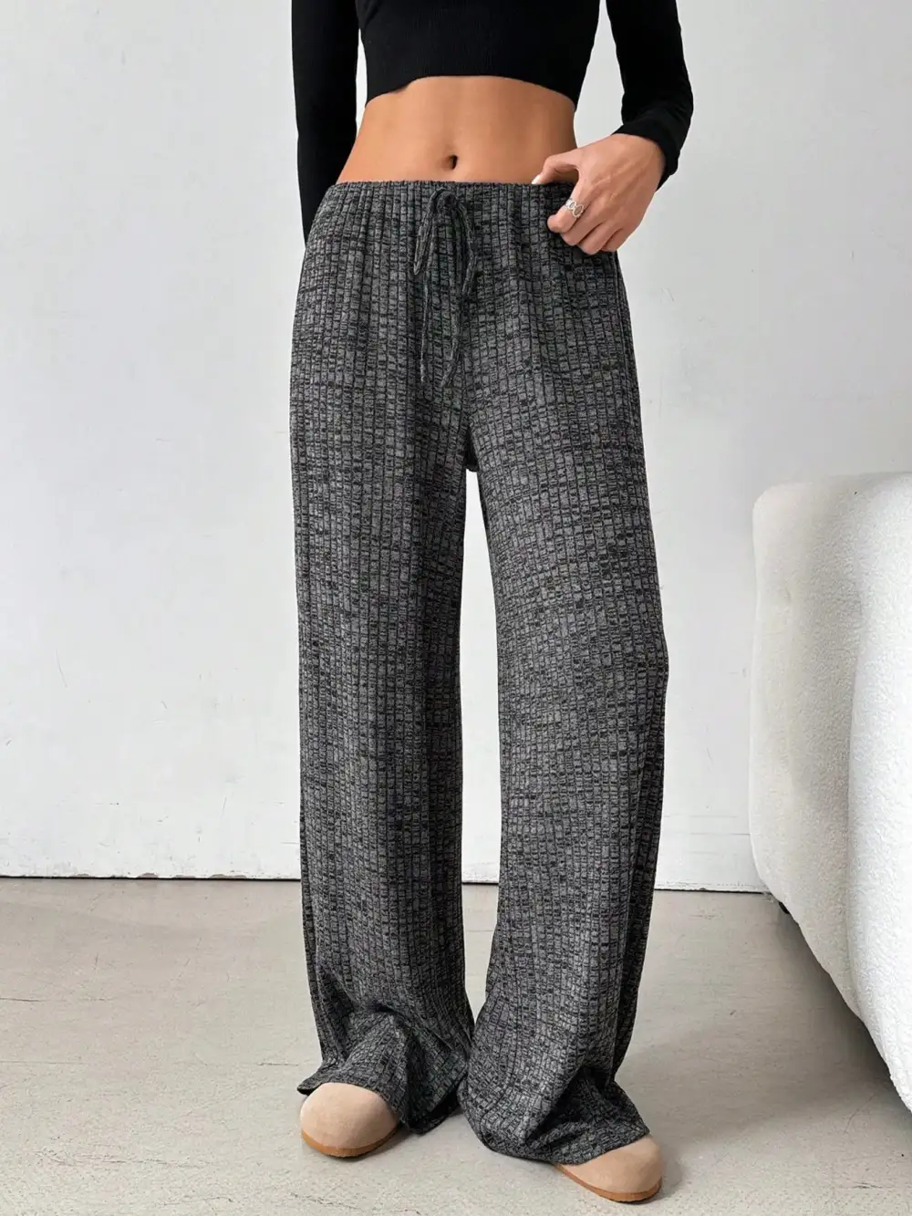 Relaxed Striped Wide Leg Drawstring Pants