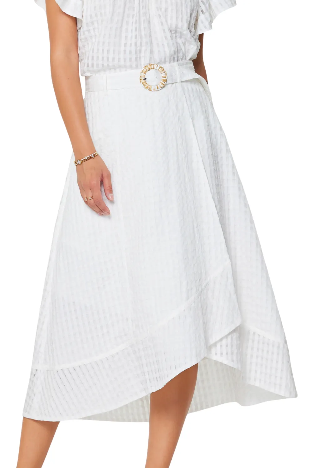 Flared Wrap Style Sheer Gathered Midi Skirt