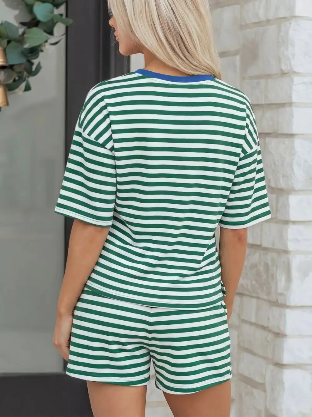 Stripe Boxy Tee and Drawstring Elastic Waist Shorts Set